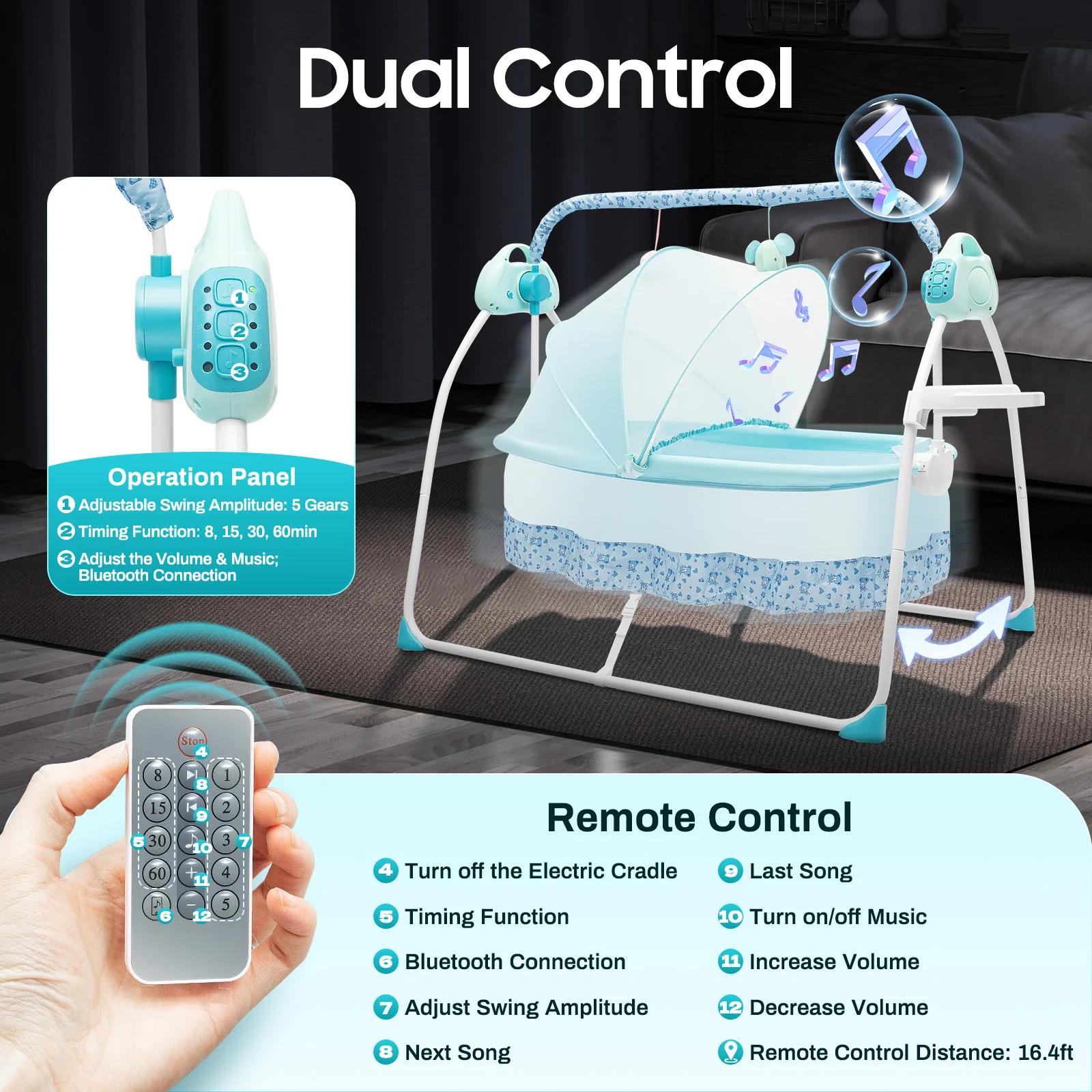 Balançoire électrique pour bébé, avec 12 chansons, Bluetooth, USB, 5 vitesses de balançoire, pour no