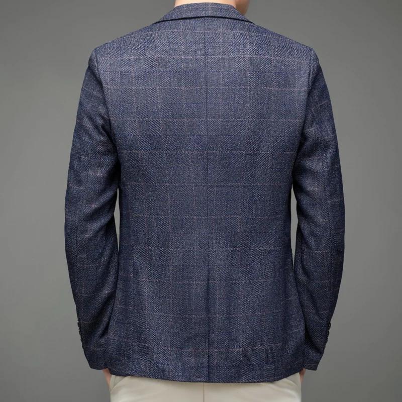 Veste de costume formelle pour homme avec col plat et motif à carreaux uni, un haut de costume éléga