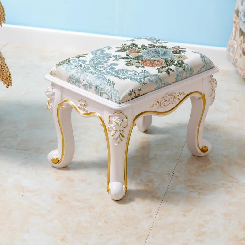 Tabouret de maquillage européen Imitation bois massif, tabourets de commode américains, chambre blan