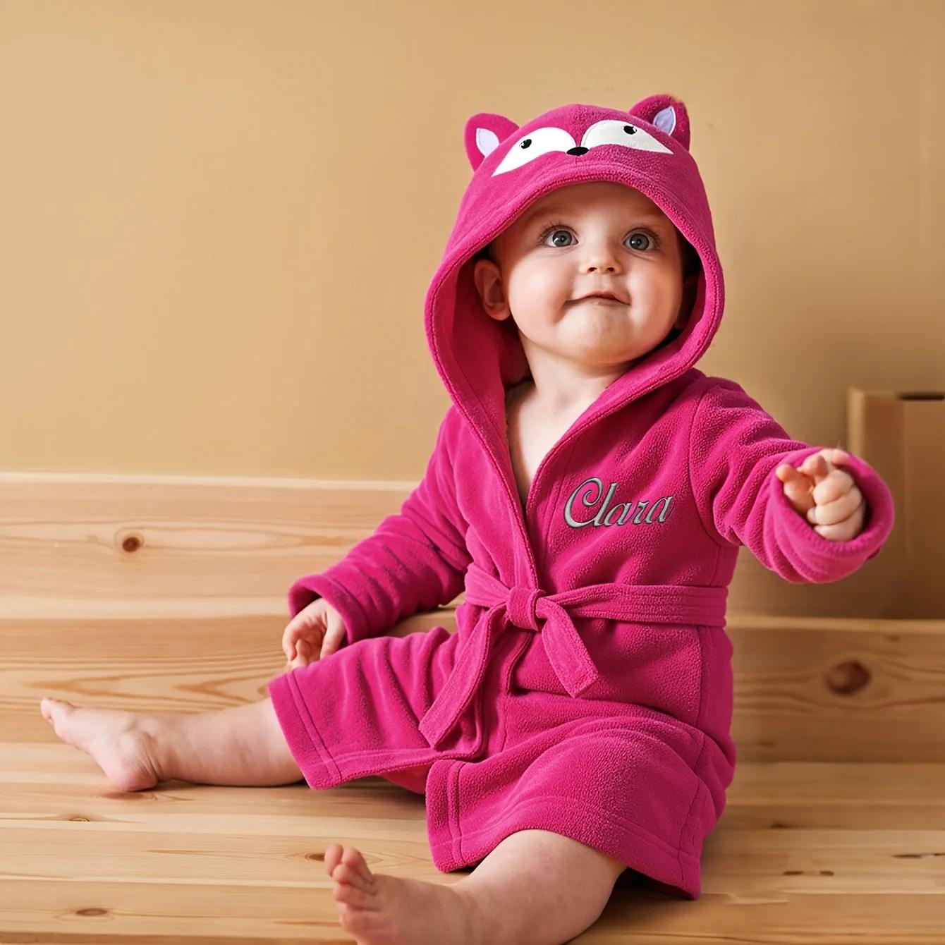 Serviette pour bébé à capuche avec ours brodé avec nom personnalisé |   Peluche douce 74-84cm pour 1