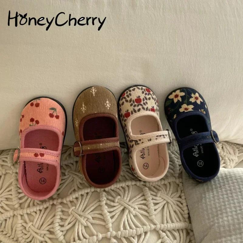 HoneyCherry – chaussures en toile de velours côtelé pour filles, chaussures d'intérieur à bouche car