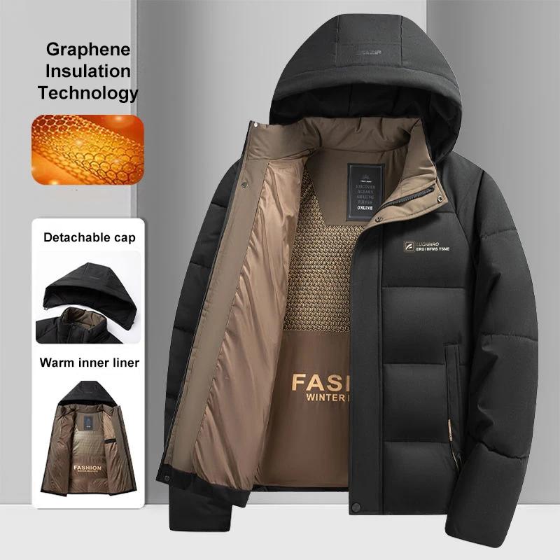 Veste coupe-vent chaude en graphène pour homme, pardessus confortable et épais à capuche pour l'exté