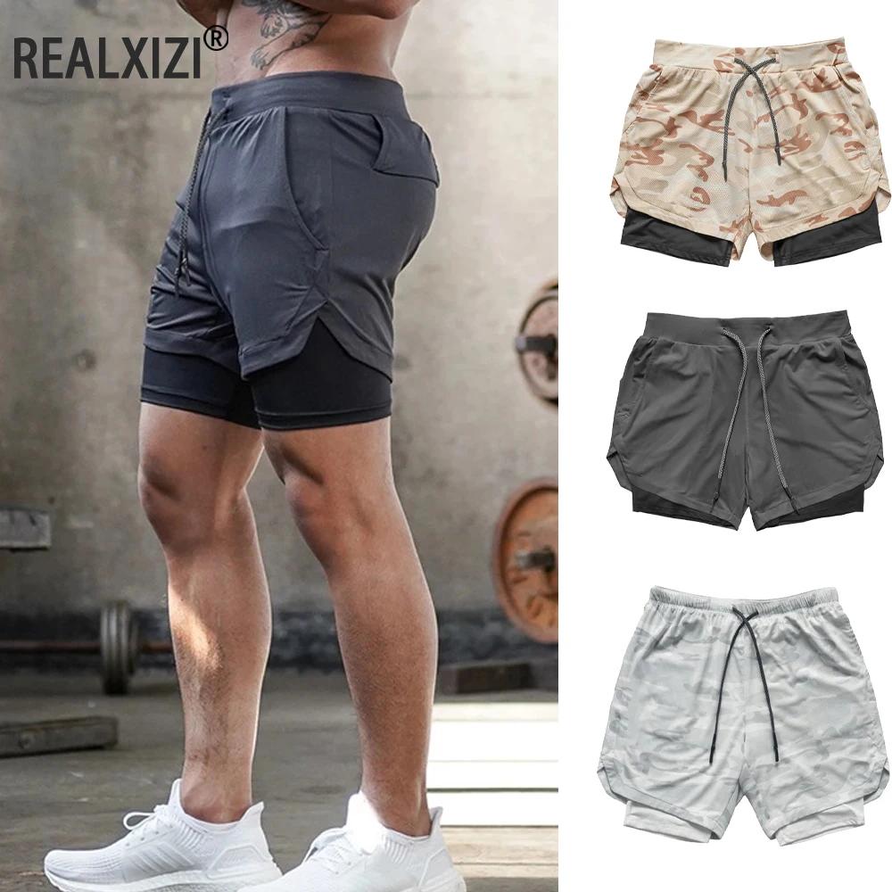Short de sport pour hommes, Jogging, course à pied, respirant, exercice de Fitness, chemise Double c