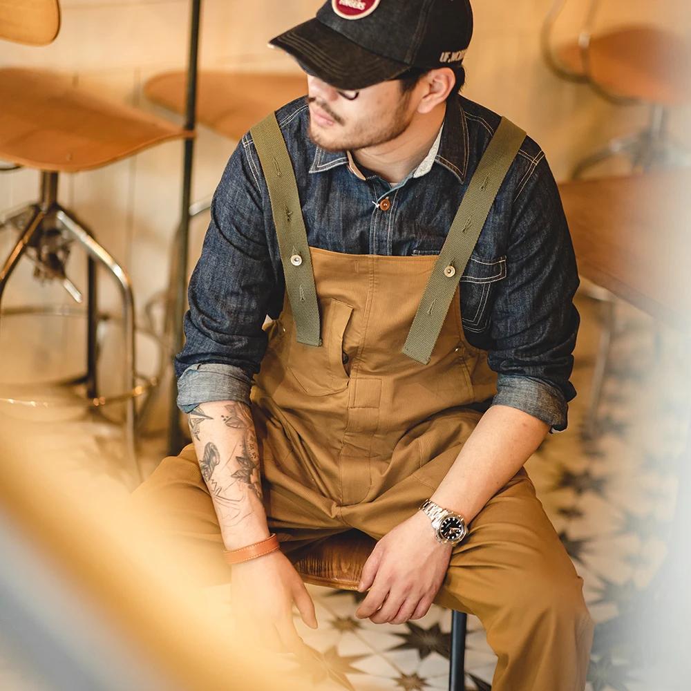 Maden-Pantalon à bretelles rétro américain pour homme, caraco une pièce, pantalon long, streetwear, 