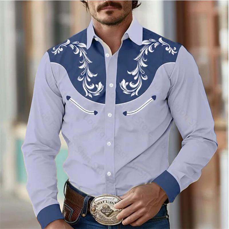 Chemise à fleurs rétro occidentale pour hommes, en plein air, rue, décontractée, quotidienne, printe