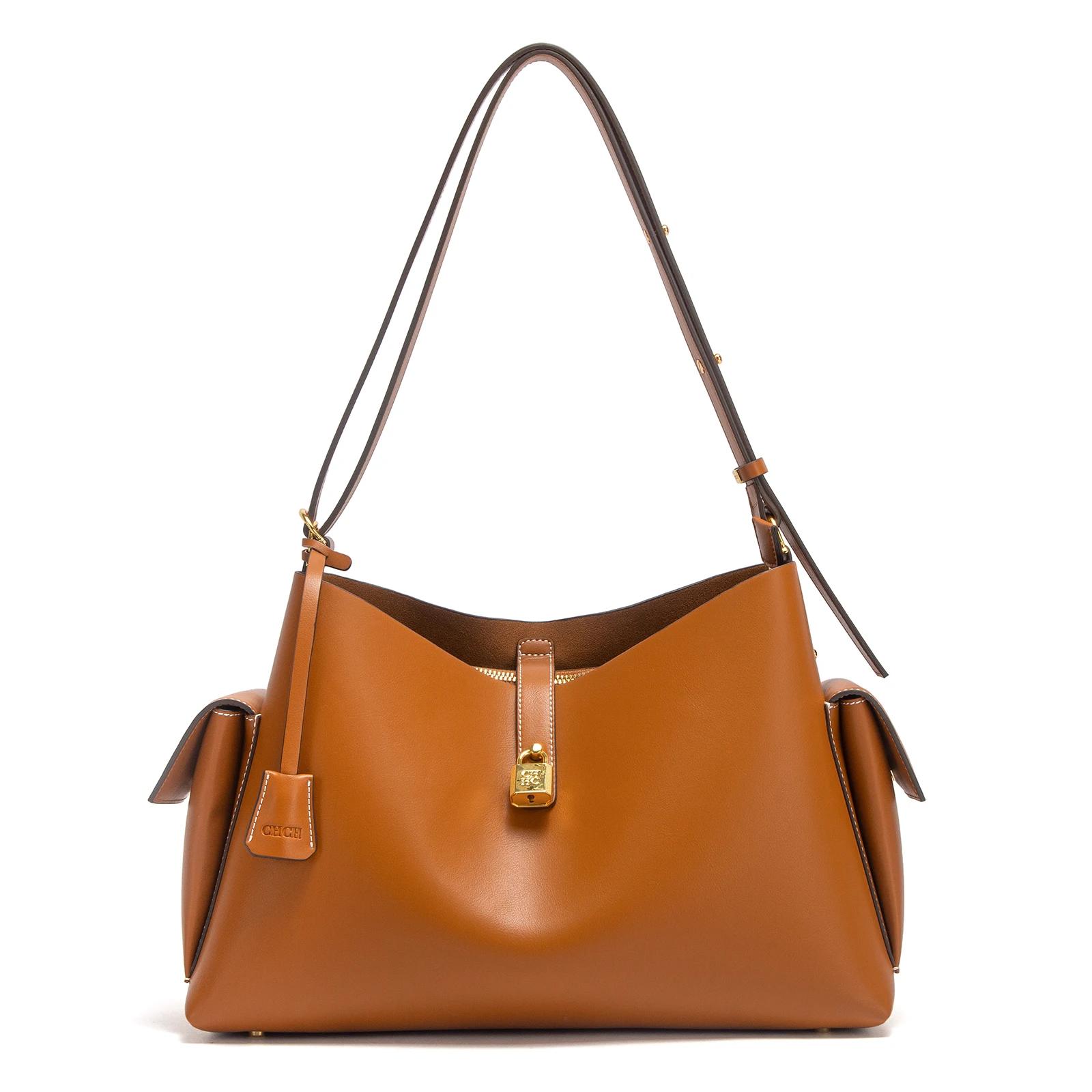 Sac à main CHCH pour femme, nouvelle collection Printemps/Été 2026, sac moto couleur café, grande ca