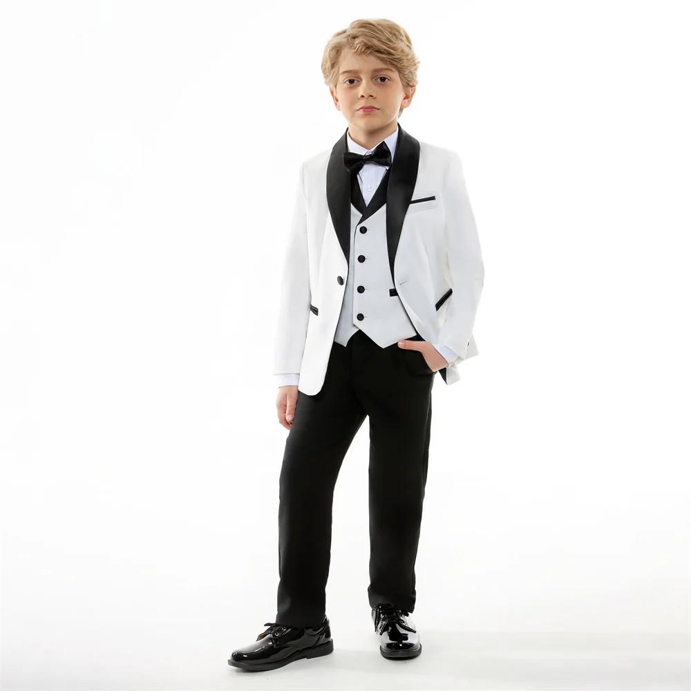 Ensemble de Costume formel pour garçons, 4 pièces, élégant, blanc, pour photographie de Piano, Costu