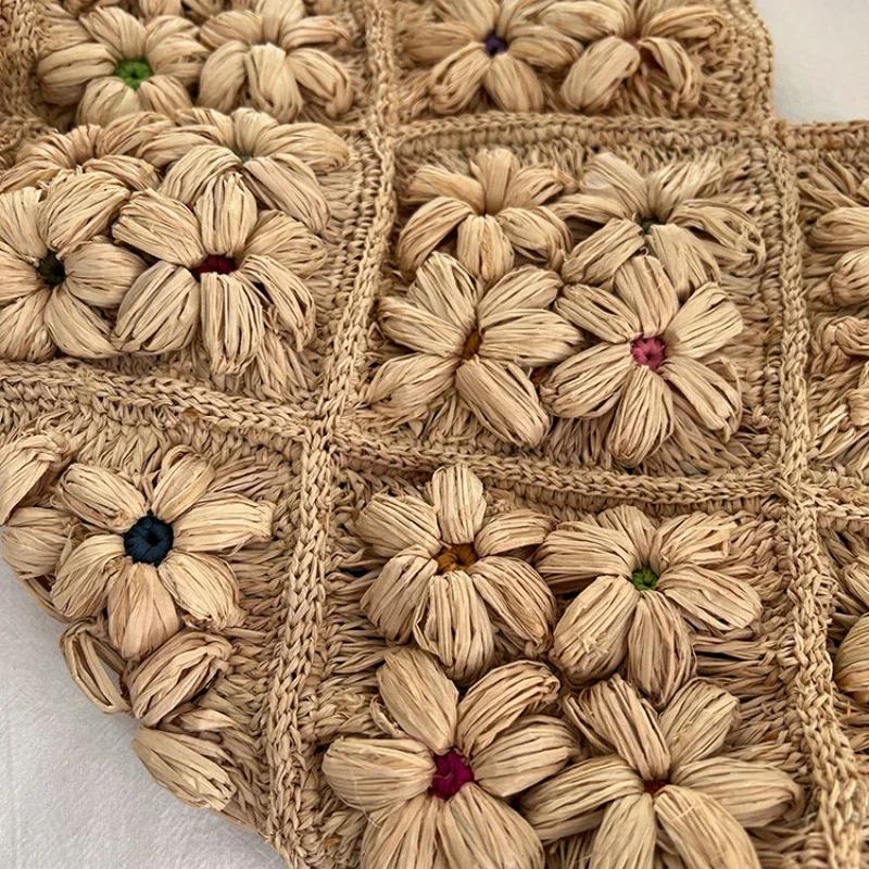 Sac de plage tissé de luxe haut de gamme pour femme, fait main au crochet, grande capacité, élégant 