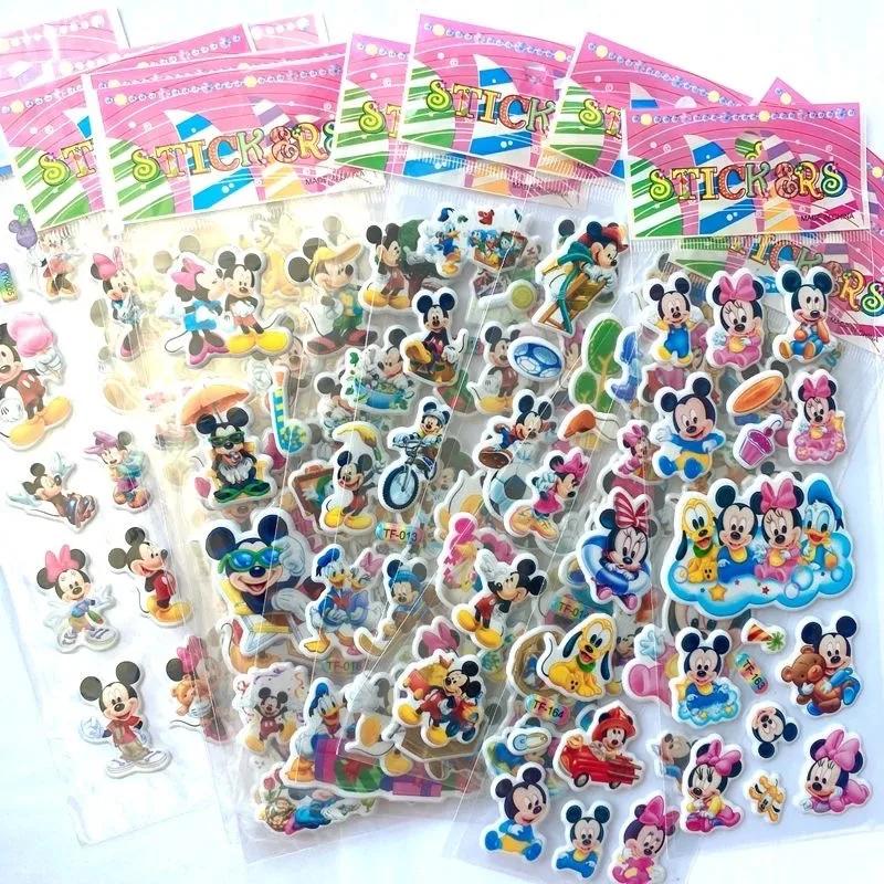 Autocollants de jouets Mickey Mouse Minnie 3D, 6/12 pièces, dessin animé pour enfants, pâte à bulles