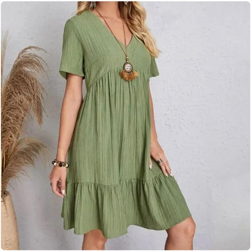 Robes péplum d'été pour femmes, col en v, manches courtes, taille ample, à volants, évasées, robes d