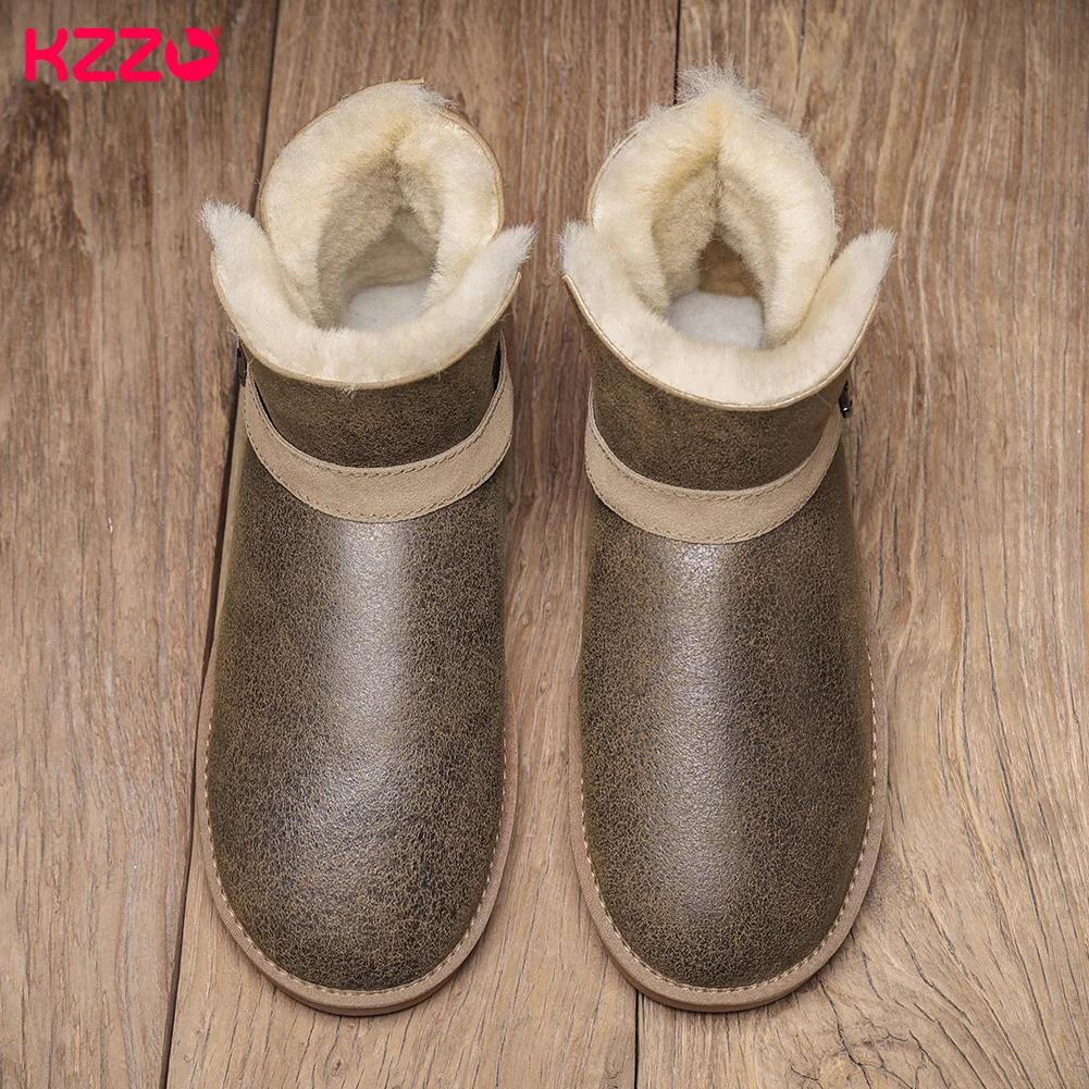 KZZO-Bottes de neige australiennes imperméables pour hommes, cuir de mouton, fourrure naturelle, dou