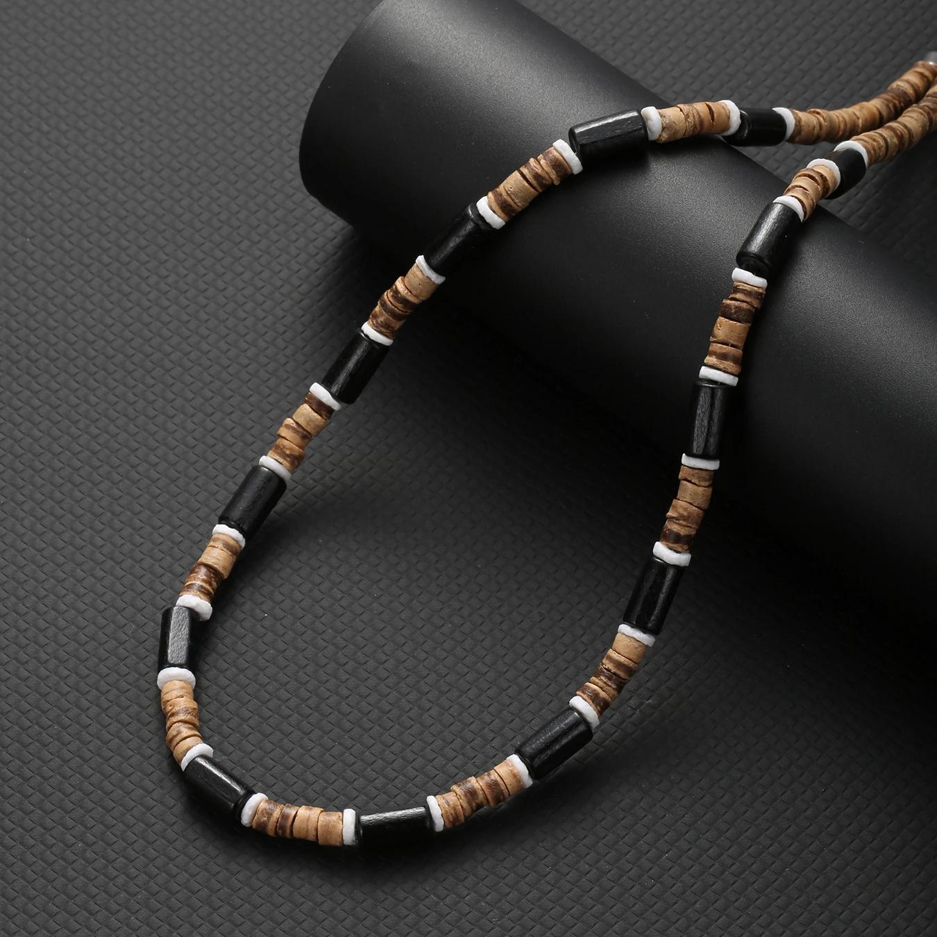 Collier Hombre bohême mâle surfeur collier pour homme bijoux coquille de noix de coco homme en bois 