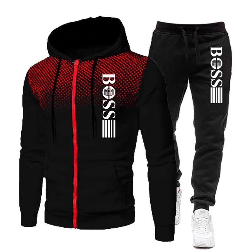 Ensemble deux pièces à capuche et pantalon décontracté pour homme, vêtement de sport chaud et fitnes