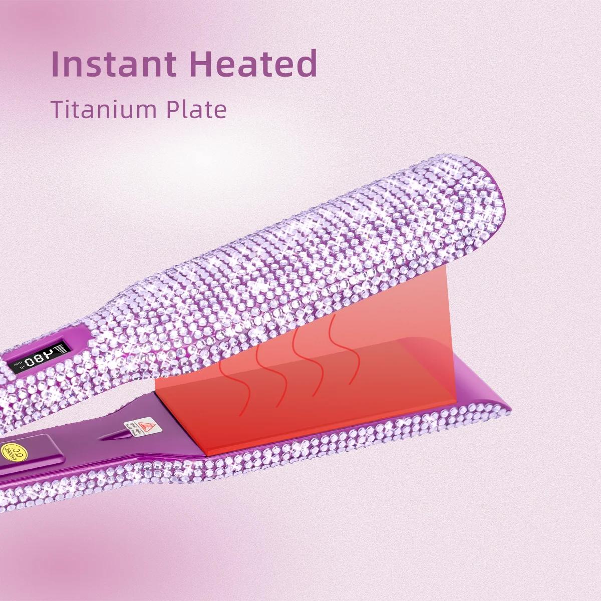 Lisseur de cheveux strass 240 ° C chaleur rapide 2 pouces plaque de titane fer plat LCD affichage ou