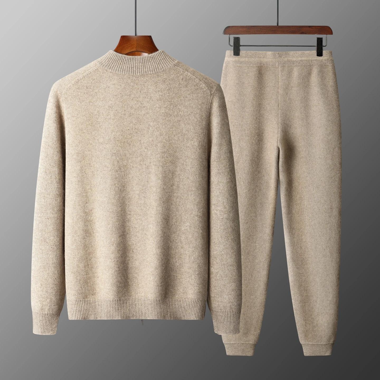 Cardigan pantalon en laine mérinos pour homme, pull en tricot, veste épaisse à fermeture éclair, pan