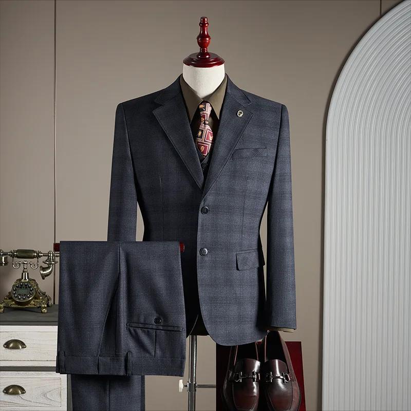 Ensemble de costume à carreaux décontracté pour mariage, de haute qualité, à la mode et élégant, ens