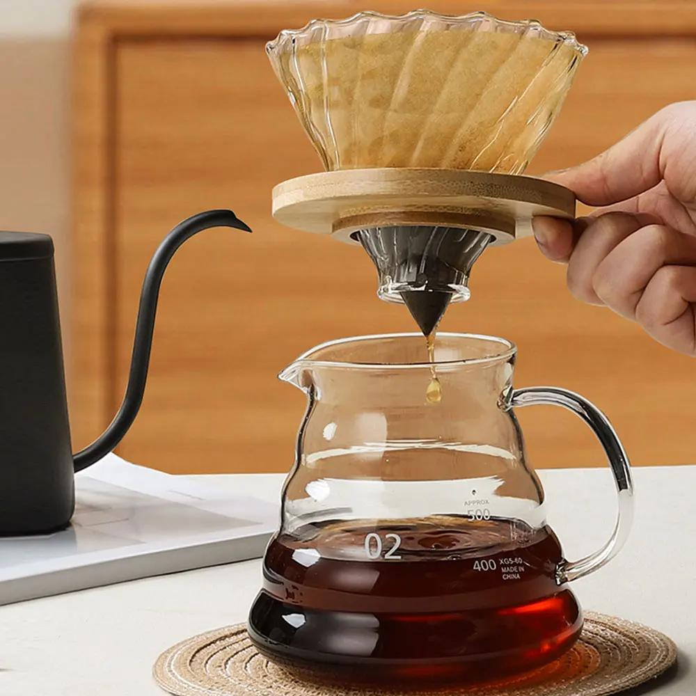 Ensemble de filtre à café en verre, combinaison de cafetière, outils de barista faits à la main, cad
