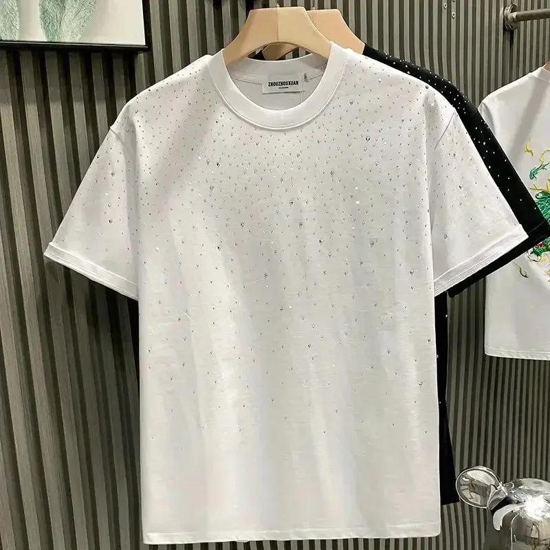 Nouveau luxe hommes T-shirt diamant chaud imprimé demi manches mode col rond décontracté été haut de