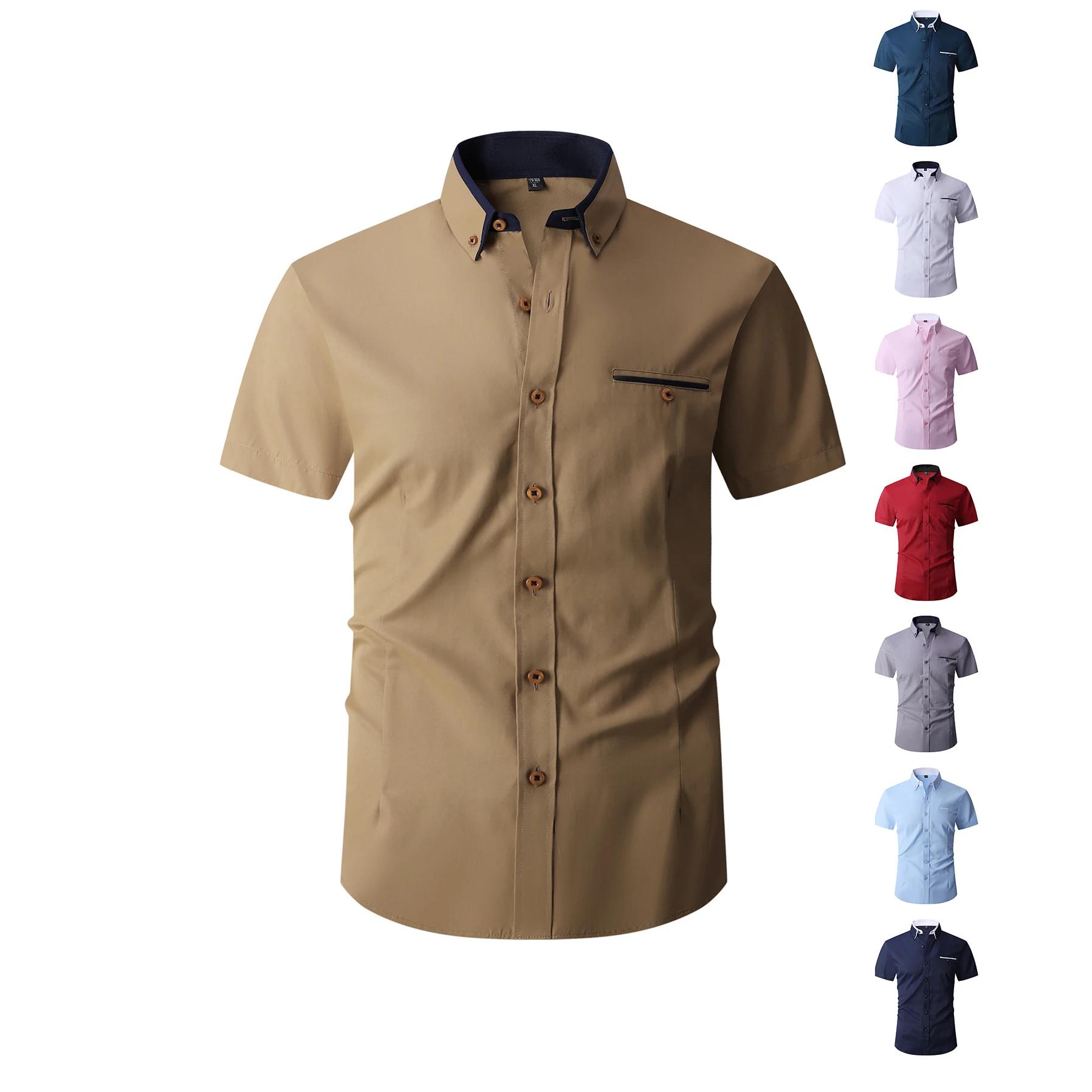 Chemise d'été en coton à manches courtes pour homme, chemise habillée formelle avec col contrastant 