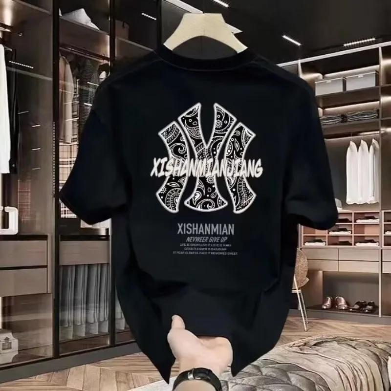 Nouveau T-shirt imprimé pour homme à manches courtes, tendance streetwear, col rond en coton, pour l