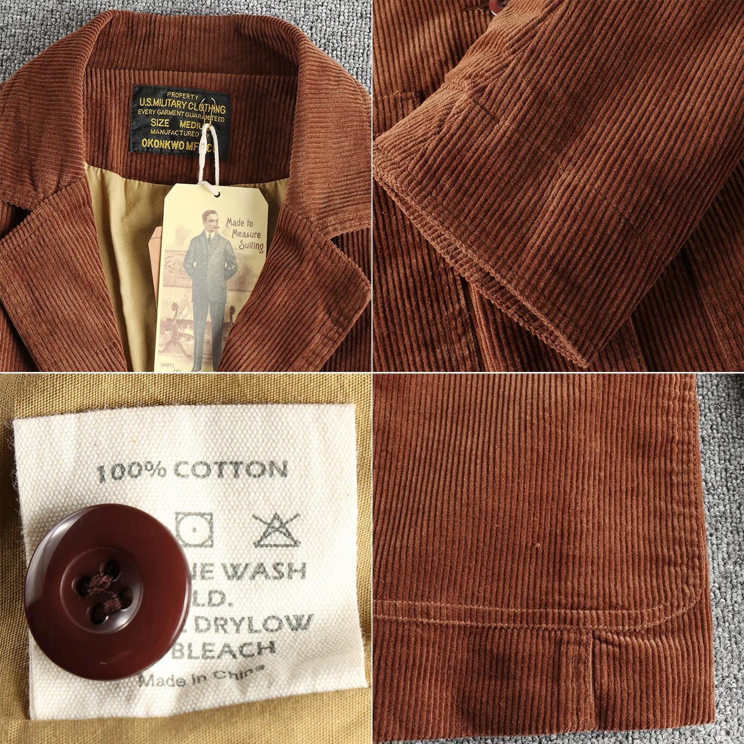 Rapingent-Costume décontracté en velours côtelé de coton lavé pour hommes, veste ample, mode vintage