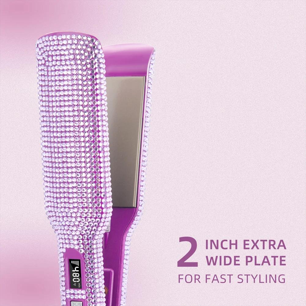 Lisseur de cheveux strass 240 ° C chaleur rapide 2 pouces plaque de titane fer plat LCD affichage ou