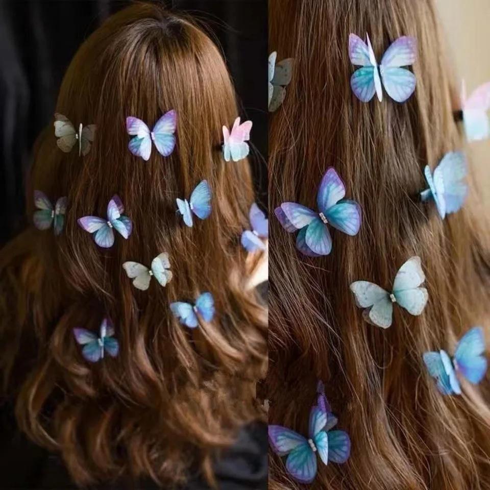 Épingles à cheveux princesse en maille Double couche papillon pour filles, 5 pièces, jolies épingles