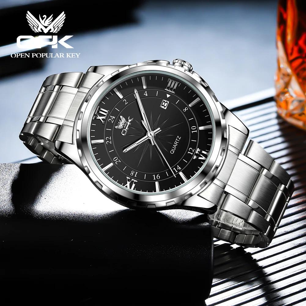 OPK-Montre à quartz avec ceinture en acier pour homme, calendrier touristique, marque, 6003