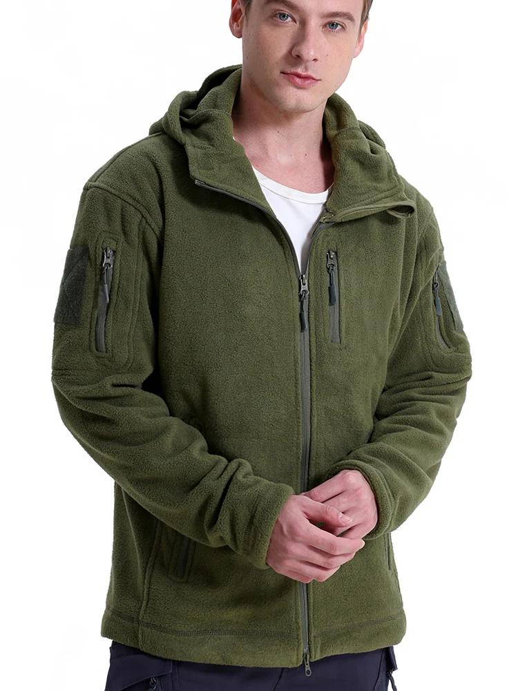 Veste polaire tactique pour hommes, sweat à capuche militaire chaud avec fermeture éclair complète, 