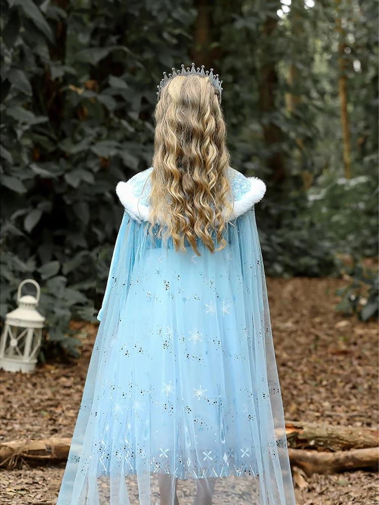 Robe princesse Elsa Reine des Neiges velours cape bleue - Costume fête filles 3 à 9 ans collection printemps