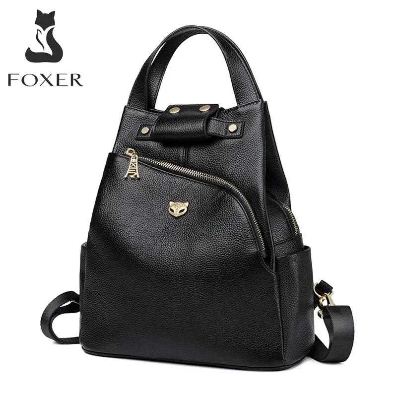 FOXER marque femmes Style sac à dos femme en cuir véritable + microfibre sac à dos fille sac d'école