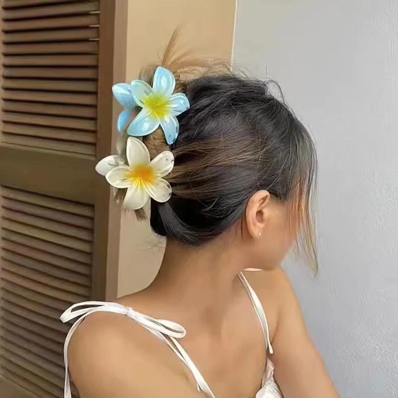1 grand 2 petits ensembles en forme de fleur douce, griffes de cheveux dégradées colorées, pince Cil