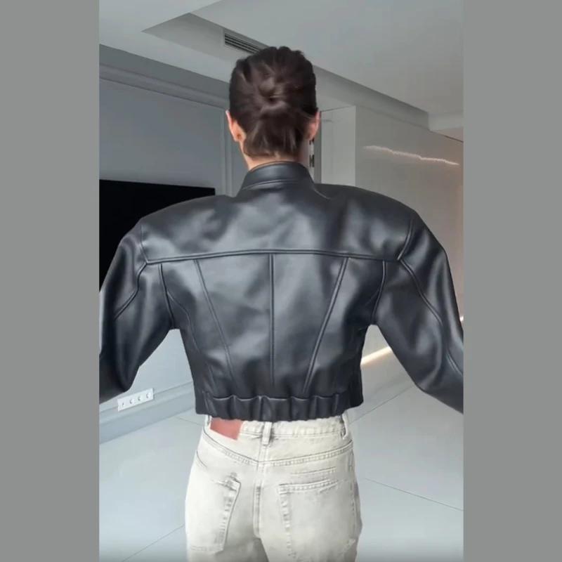 Veste en simili cuir pour femme, coupe cintrée, classique, motard, PU, fermeture éclair, manteau bom