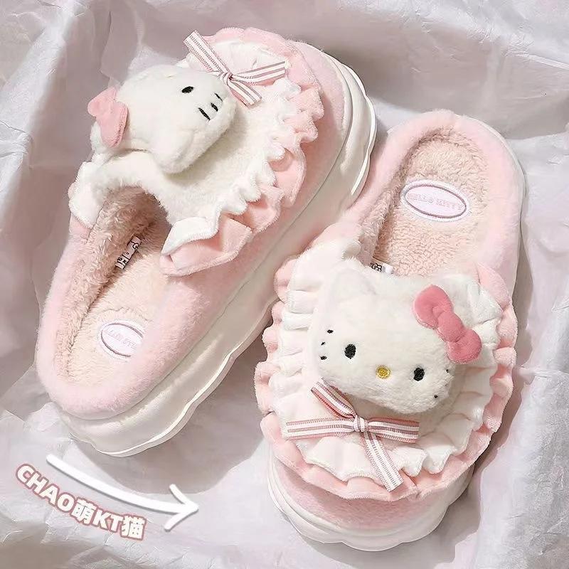 Sanrio Hello Kitty Kuromi cannelle pantoufles en coton dessin animé mignon hiver intérieur maison pa