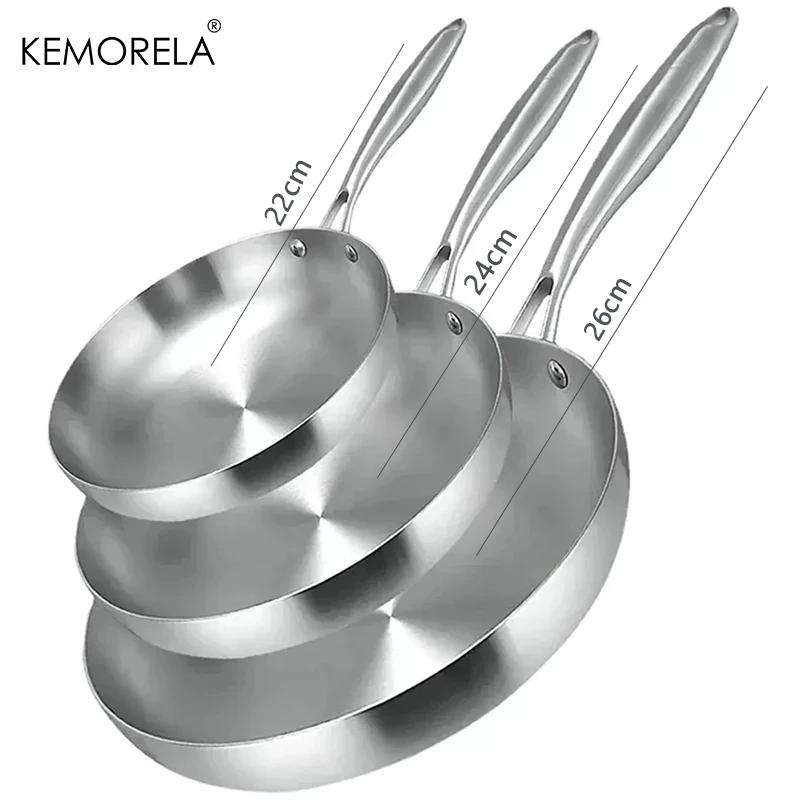 2/3 pièces poêle 22/24/26/28CM 304 acier inoxydable 2MM d'épaisseur Wok poêle 5 plis en acier de qua