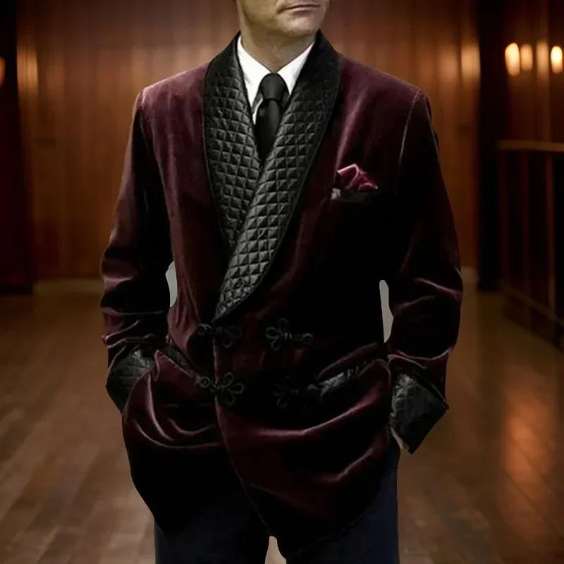 Veste longue imbibée pour homme, blazer imbibé de velours, manteau QueParty, revers châle, mariage, 