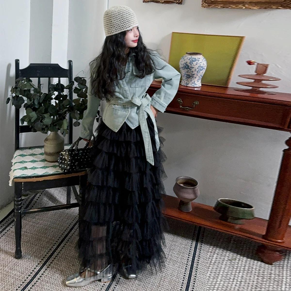4-14 design français adolescents filles vêtements veste en jean roupas femininas infantil maille jup