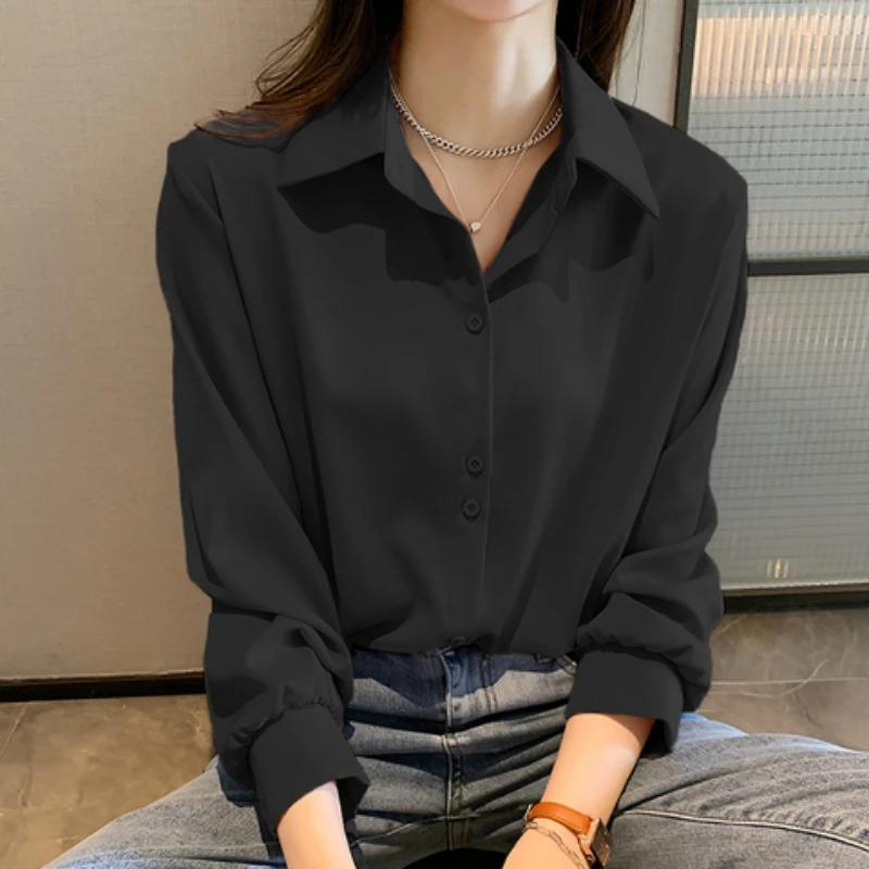 Printemps automne décontracté en mousseline de soie chemise femmes bureau dame chemises mode femme à