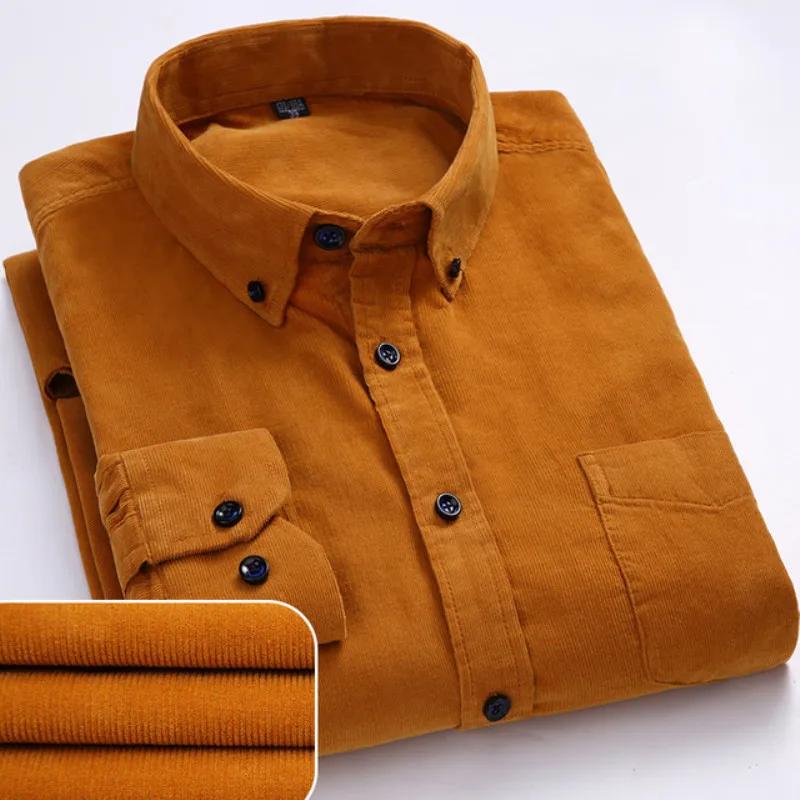 Chemises en velours côtelé pour hommes, 100% coton, manches longues, décontractées, coupe régulière,
