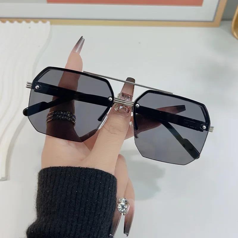 Lunettes de soleil carrées en métal pour hommes, demi-monture, ongles de riz, tendance décontractée,