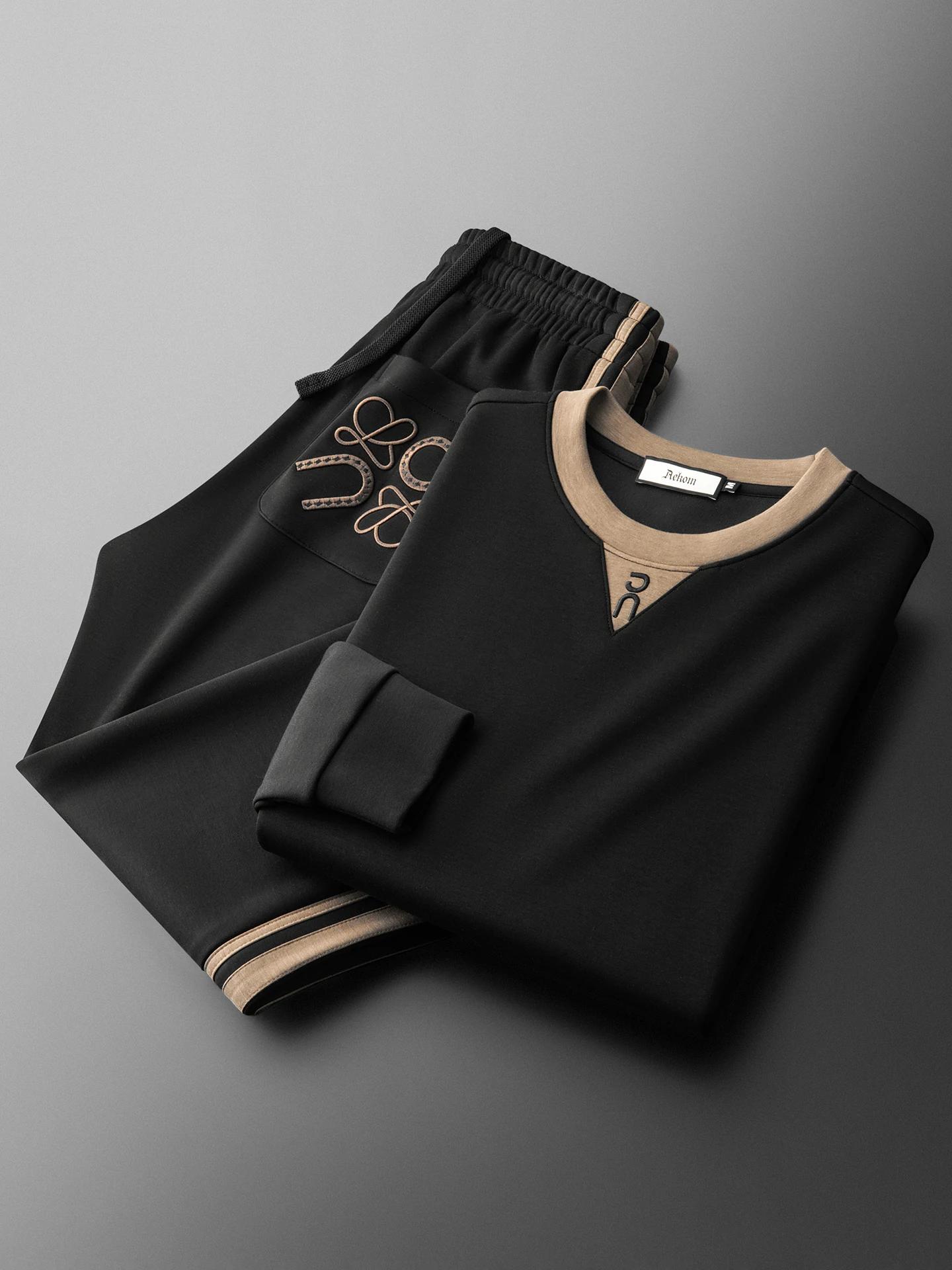 JSBD automne mode tendance couleur-blocage et brodé Modal sweat deux pièces ensemble pour hommes déc