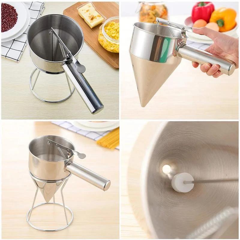Seau à huile avec support, distributeur d'entonnoir en acier inoxydable, Cupcake, crêpes, pâte, boul
