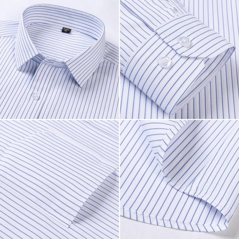 Chemise Formelle Homme Manches Longues Couleur Unie Rayée Mode Business Poche Blanche Chemise Social