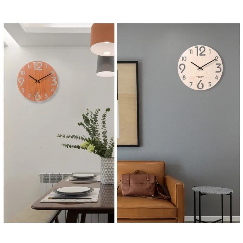 Horloge murale 3D en bois, Design moderne, style nordique, décoration de salon, cuisine, Art creux, 