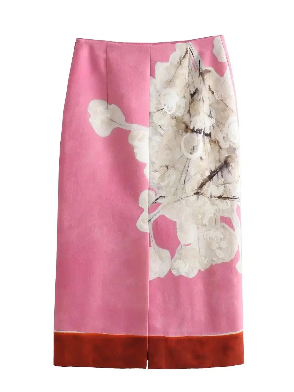XNWMNZ – jupe crayon en lin mélangé pour femmes, taille haute, fermeture éclair, imprimé floral cont