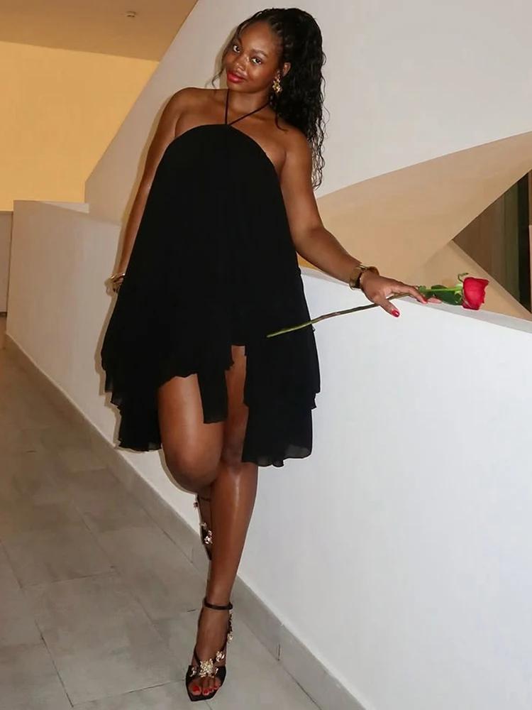 Sisterlinda – robe licou pour femmes, ourlet asymétrique, sans manches, dos nu, couleur unie, fête s