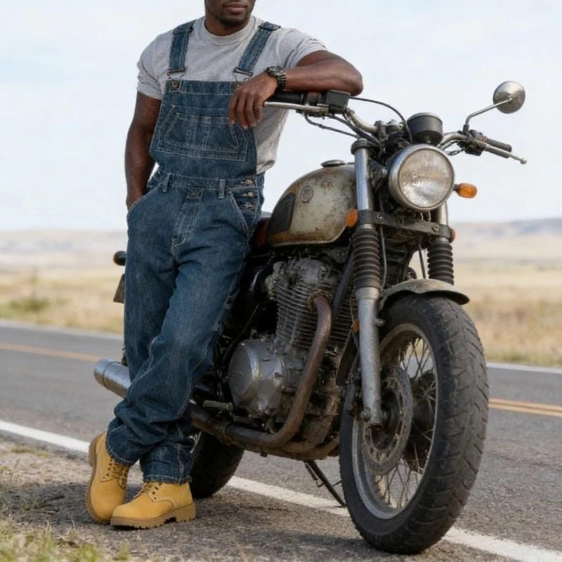 Salopette en jean déchiré pour homme – Style urbain vintage décontracté, durable et audacieux