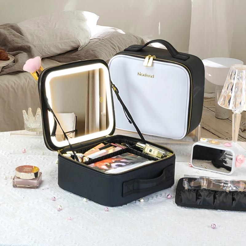 Miroir de mallette de train 3 couleurs, trousse de maquillage portable blanche, organisateur étanche