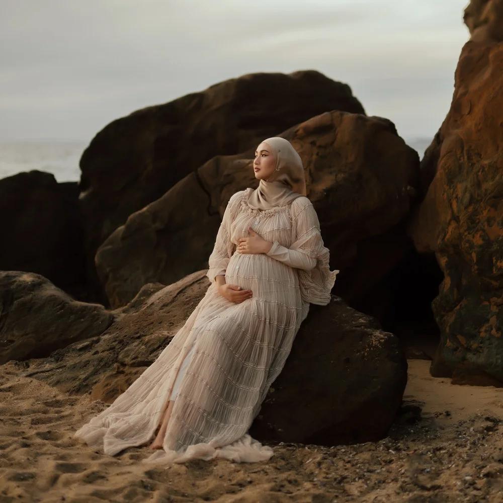 Robe de grossesse bohème pour séance Photo, ensemble deux pièces en mousseline de soie pliée, robe b