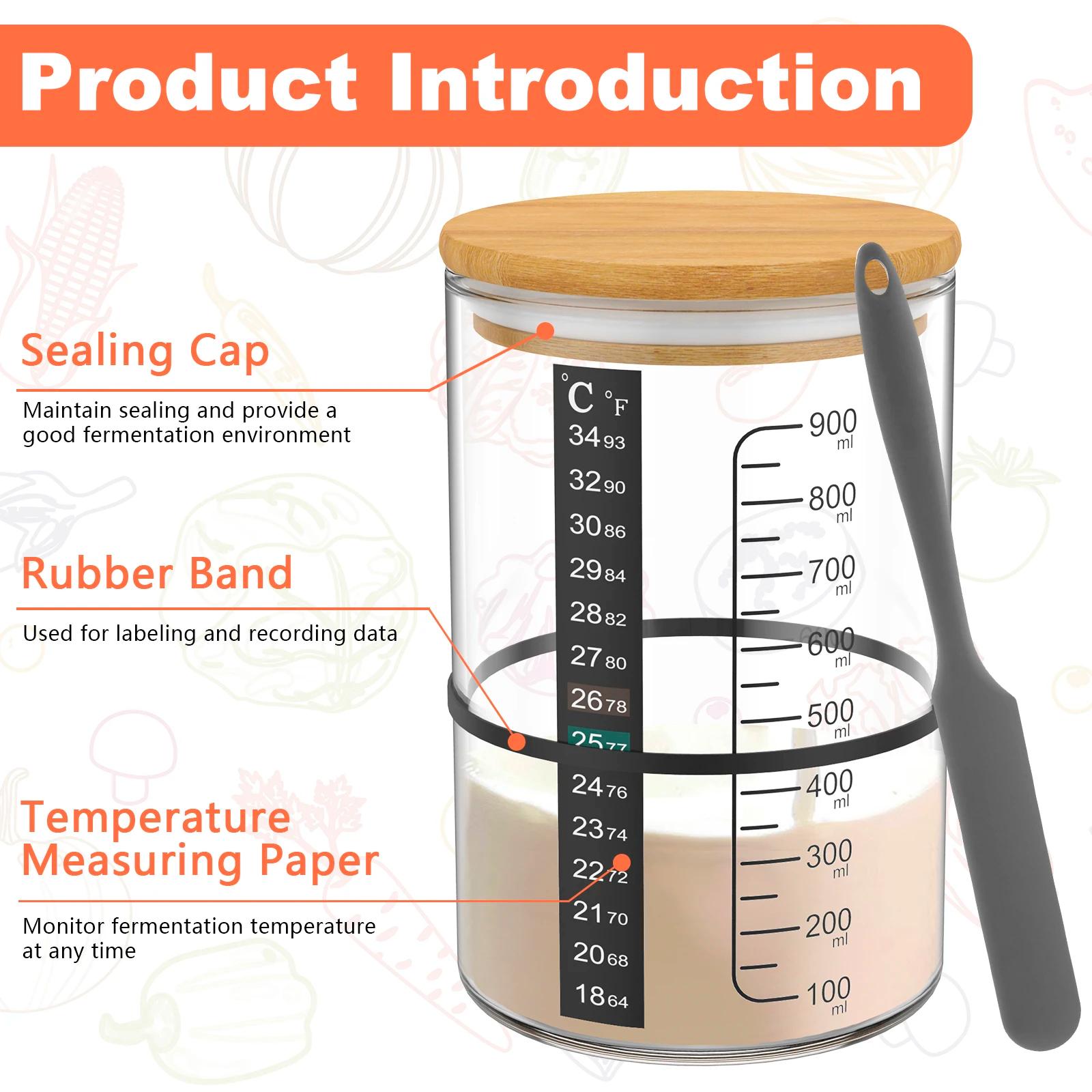 Pot de Fermentation au levain 900ml, récipient de démarrage au levain, pot en verre transparent, fou
